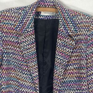 Vtg SOIREE PETITES Blazer Silk Tweed Open Front Notched Lapel Womens XS Black